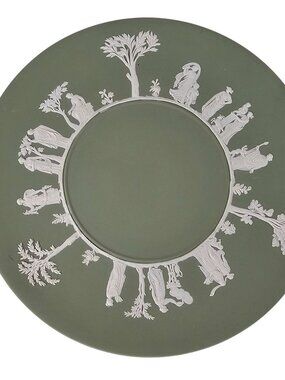 Wedgwood Sage Green Jasperware Plate With Classical Relief Design 9.5"